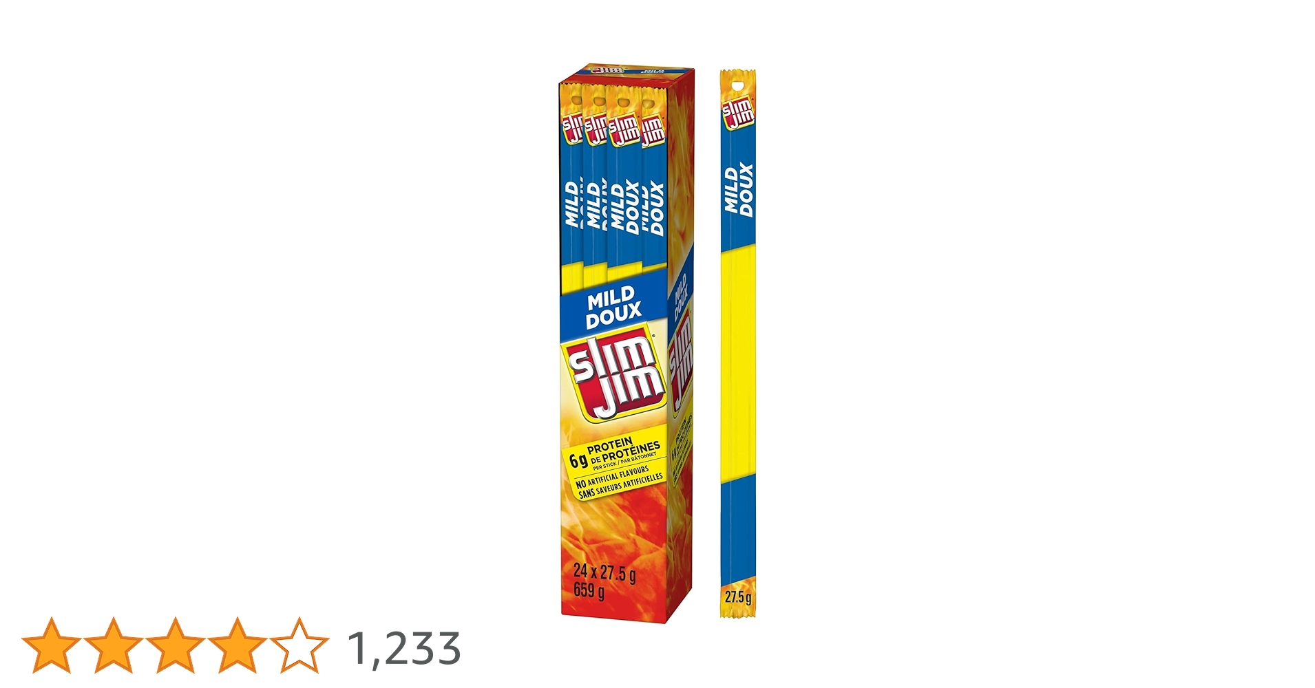 Slim Jim Giant Mild Beef Jerky Sticks, High Protein Snack, Kids